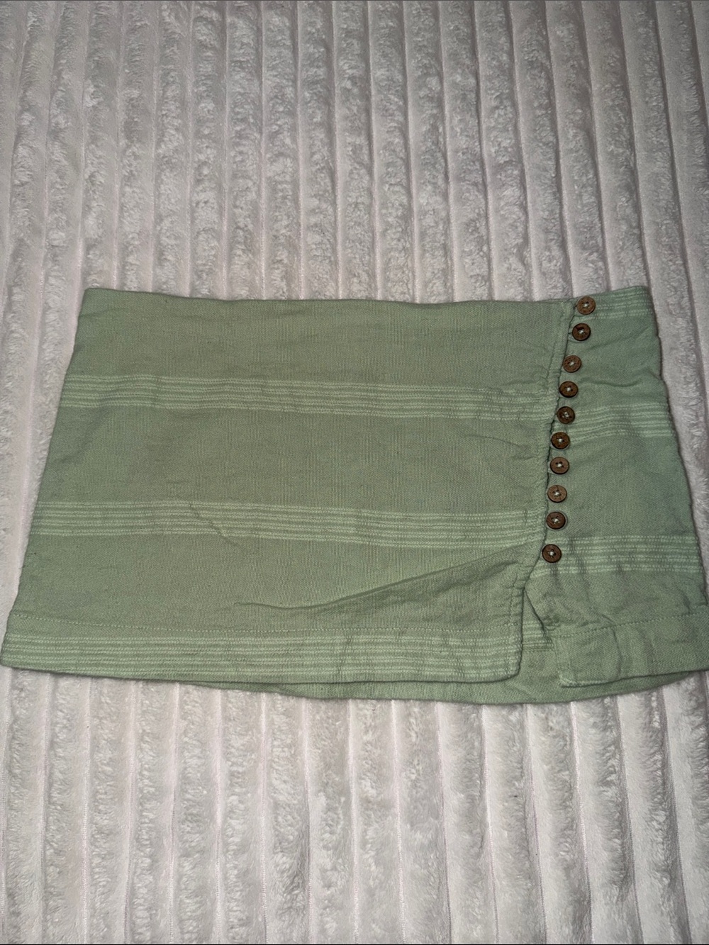 Free People Sage Green Button-Accent Mini Skirt | Size Medium